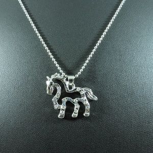 Silver Rhinestone Horse Pendant Necklace
